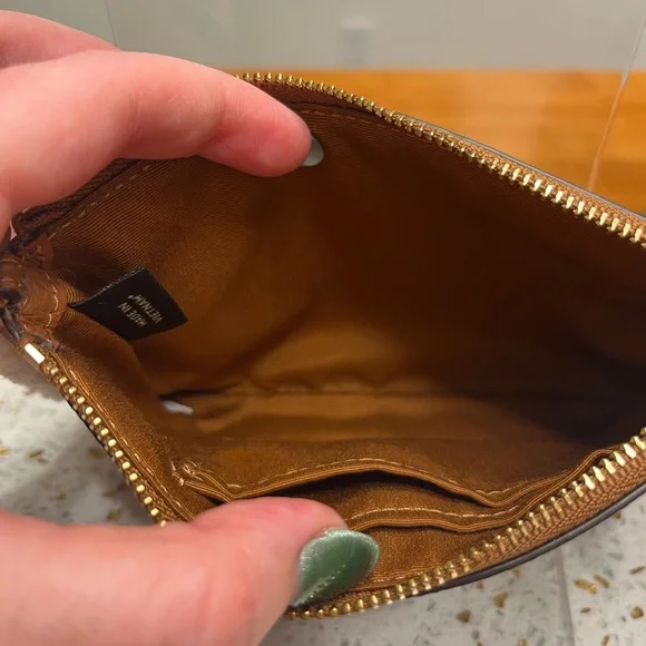 Coach Brown Leather and Sherpa Trim Large Wristlet - Picture 7 of 9